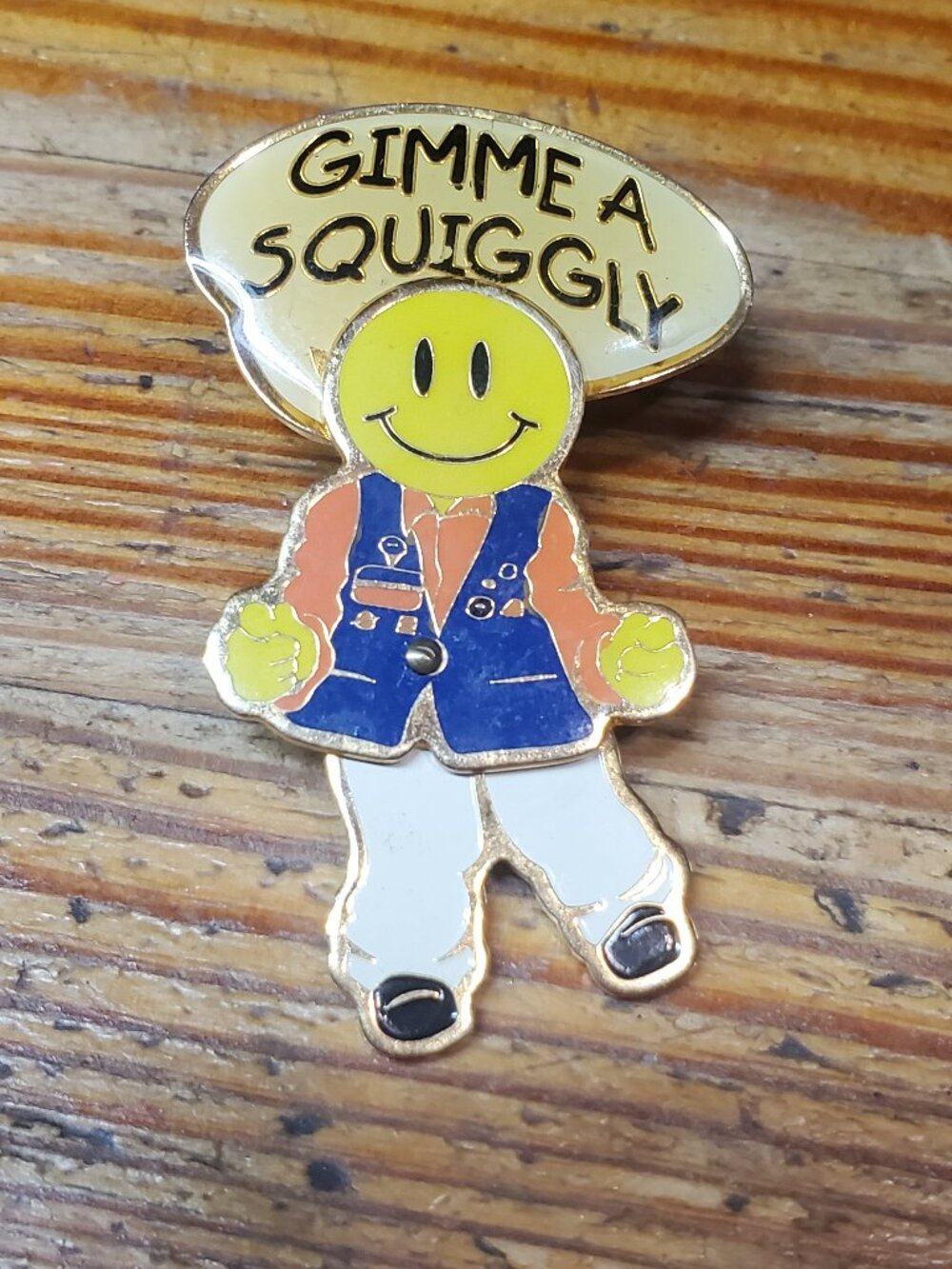 Vintage Walmart Gimme A Squiggly Employee Pin Enamel Moving Swinging Legs Rare